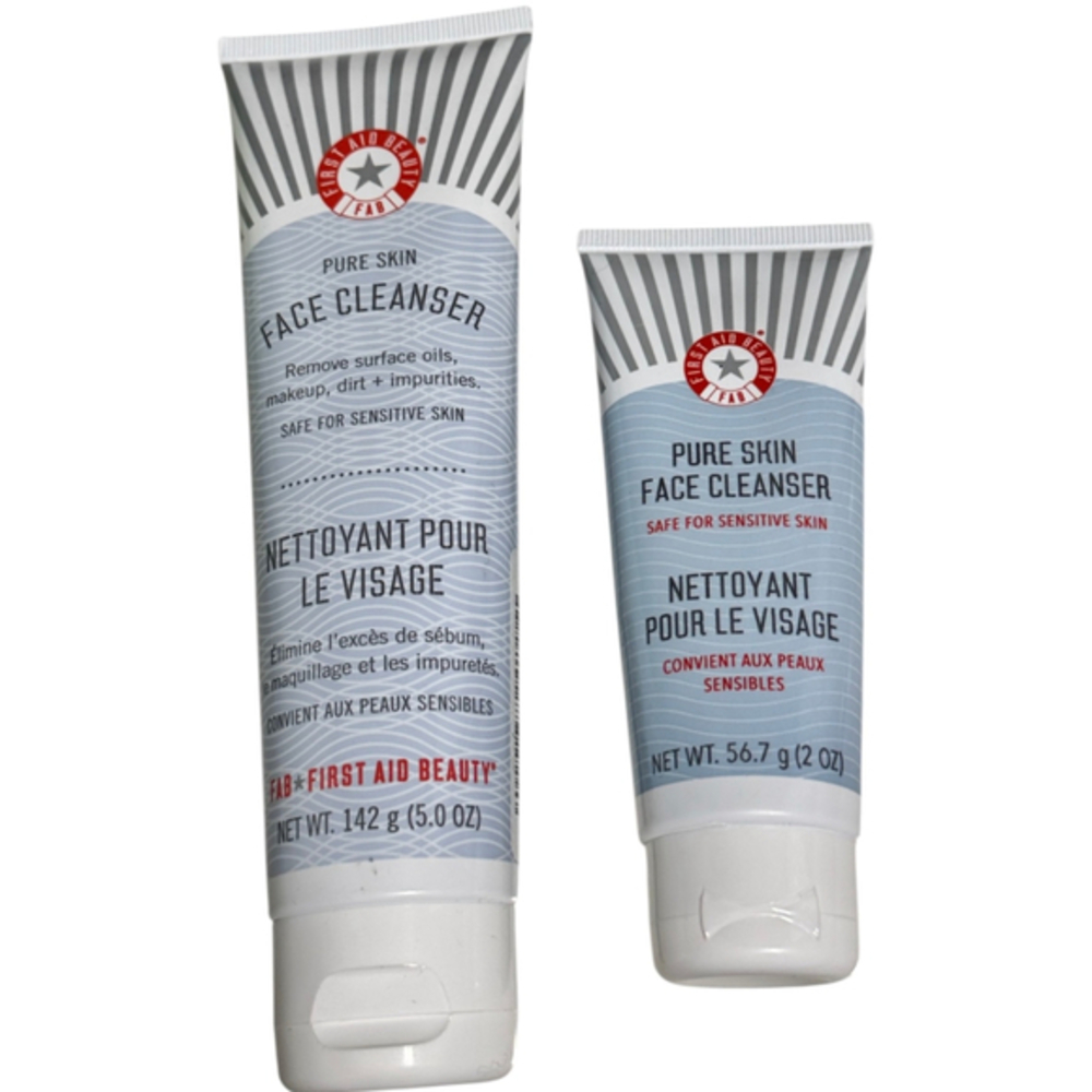 First Aid Beauty Pure Skin Face Cleanser Set, 1 regular and 1 travel 5 and 2 oz